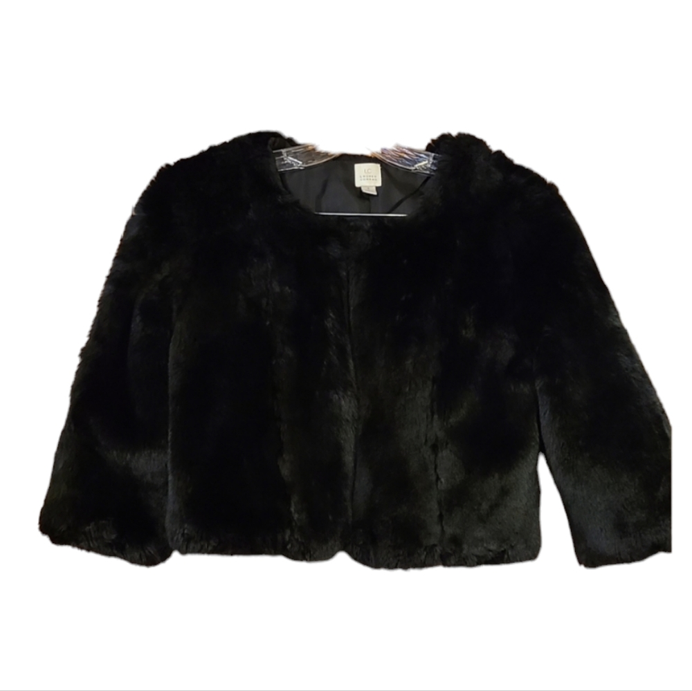 Lauren Conrad Black Faux Fur Cropped Jacket size Small